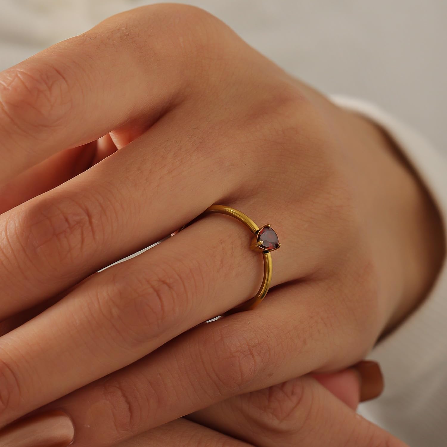 14K Gold Plated Stackable Rings for Women Non Tarnish - Dainty Cubic Zirconia Engagement Ring Set Colorful Birthstone Statement Promise Stacking Rings Size 6-9 - Image 8