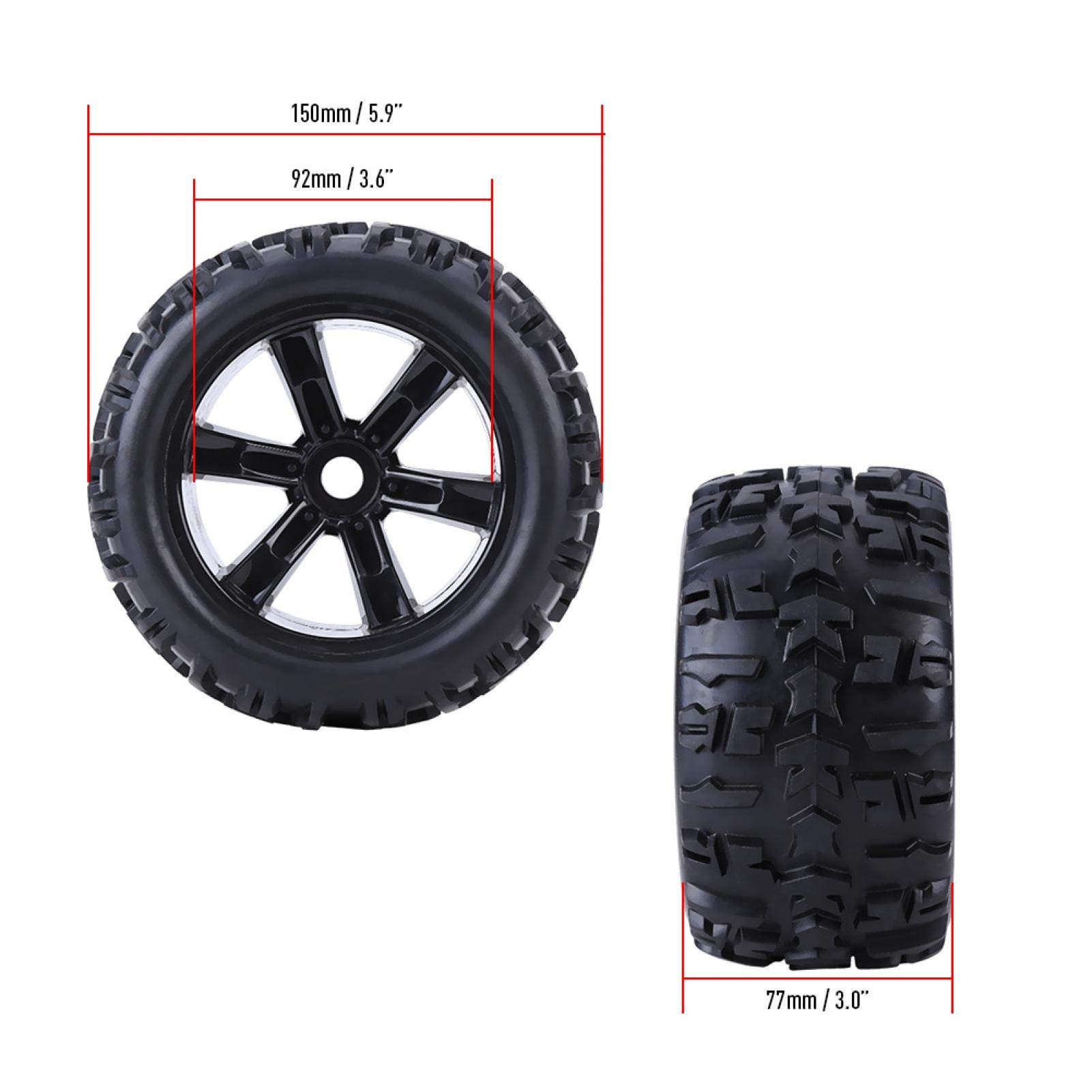 4 Stück RC-Reifen, 150mm RC-Autoreifen aus Gummi rutschfeste Radreifen, 17mm Sechskant, 77mm Breite, RC Autozubehör Für Alle 1/8 RC Truck Car