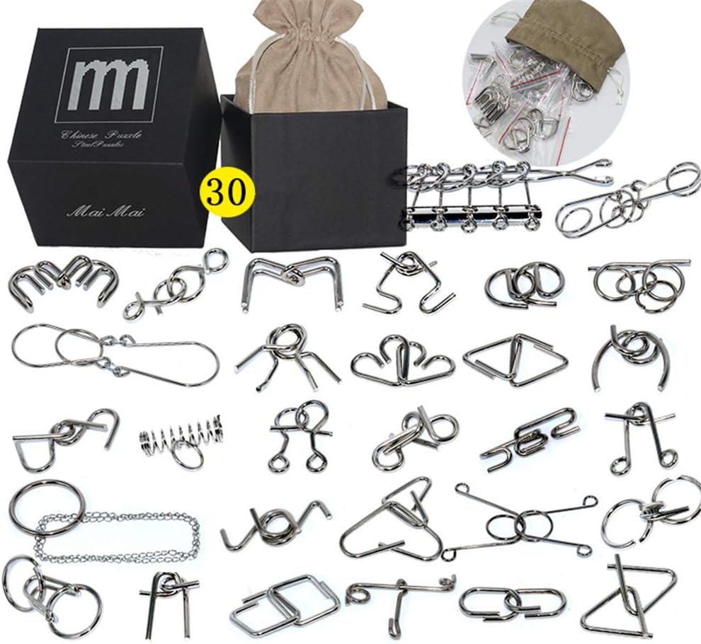 Chonor 30 PCS Mini Brain Teasers Metal Wire Puzzle Set IQ Test Mind Game Logic Educational Intelligence Toy for Adults and Kids