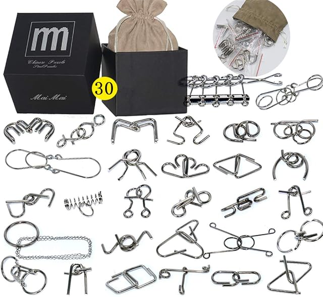 Chonor 30 PCS Mini Brain Teasers Metal Wire Puzzle Set IQ Test Mind Game Logic Educational Intelligence Toy for Adults and Kids
