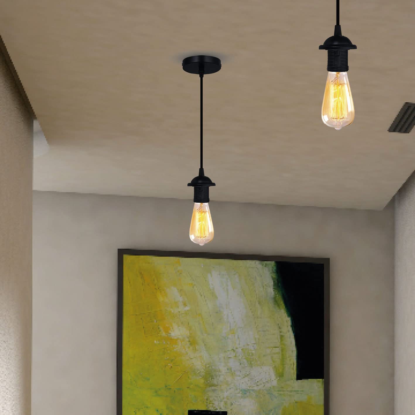 Rosone Da Soffitto Nero Con 4 Prese - Diametro 200mm, In Metallo, Per Lampade E Cablaggi - Foto 4