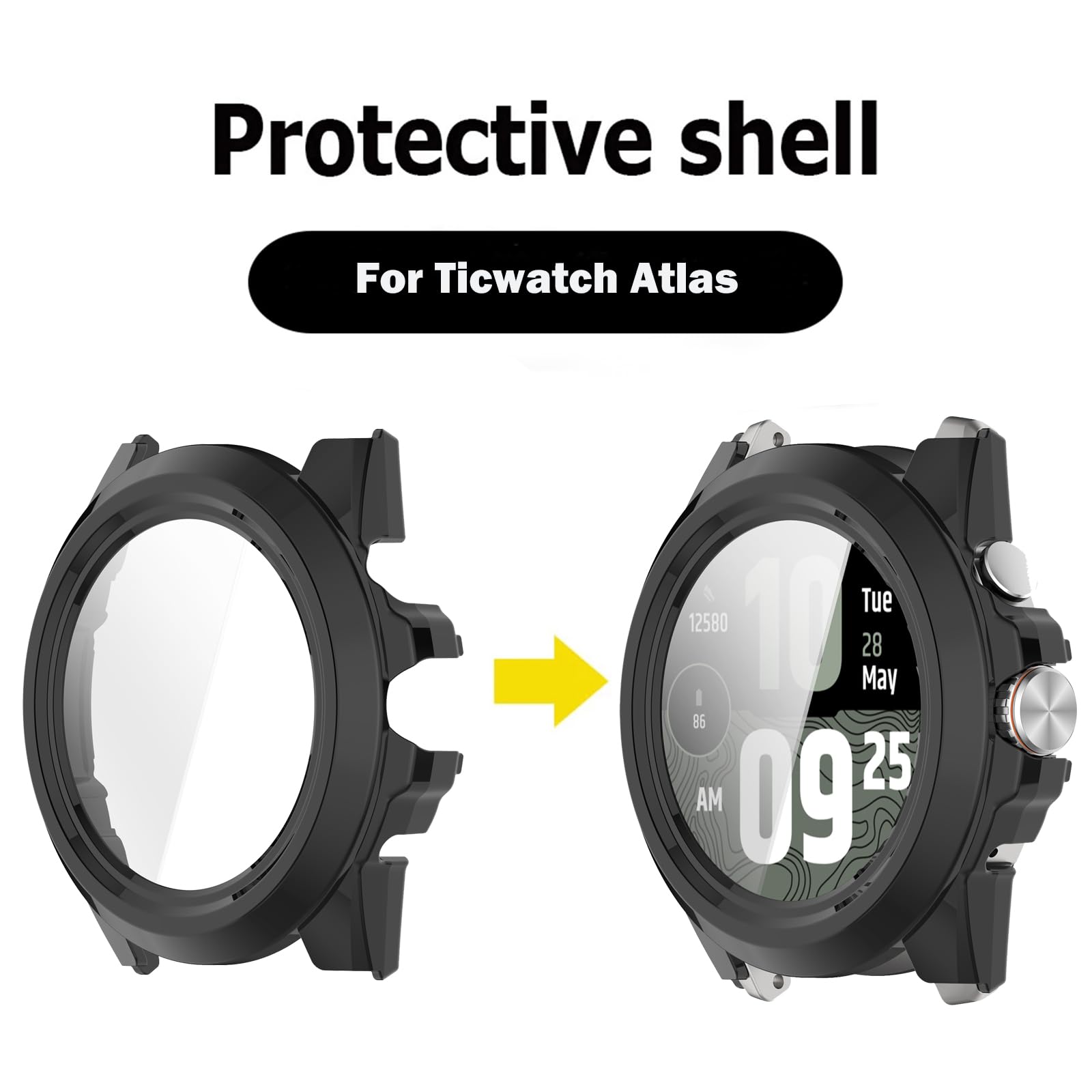 Funda Protectora De TPU Suave Para Ticwatch Atlas, Antiarañazos Y Compatible Con Carga Directa, Color Negro