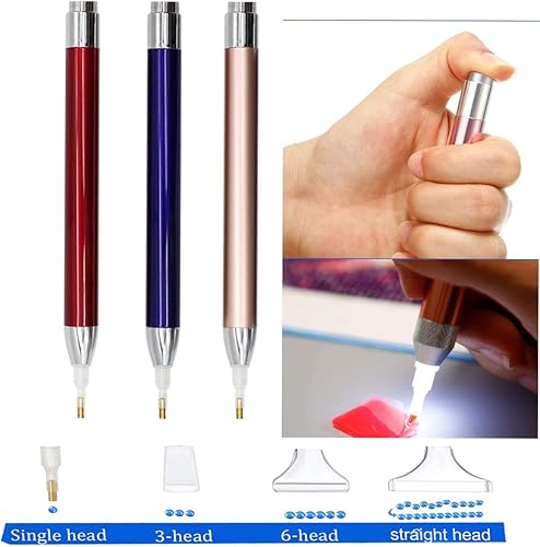 Miniatura 3 de VAVCASE Bolígrafo de pintura de diamante con luz – 3 piezas de herramientas de pintura de puntos de diamante – Herramientas de pintura de arte de