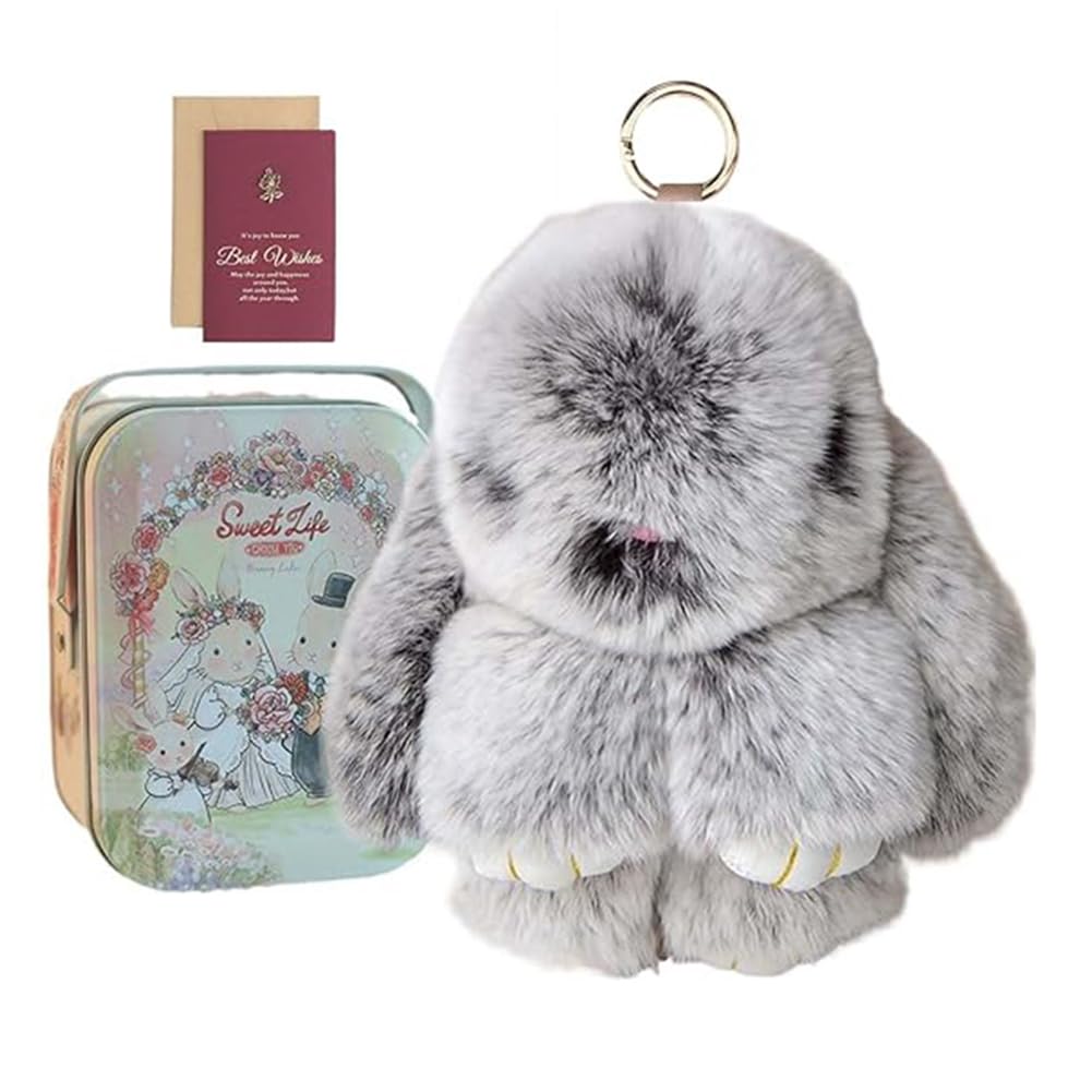 HTU Bunnylulu Keychain With Exquisite Box Handmade Soft Bunny Pompom Charms Plushies Lulu Rabbit Keyring for Backpack Decorations
