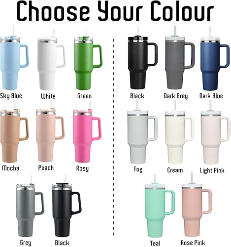 Miniatura 2 de Vaso personalizado con asa, taza de café de viaje de acero inoxidable aislada personalizada de 40 onzas con nombre grabado y tapa de pajilla,