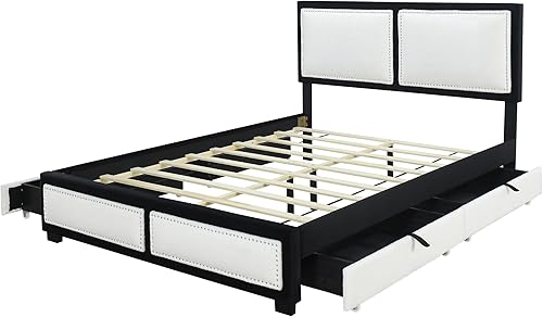 Miniatura 31 de Elegante cama con plataforma tapizada de terciopelo de tamaño Queen con cabecero, para niños, niñas y adolescentes (beige @cabecero/, Queen)