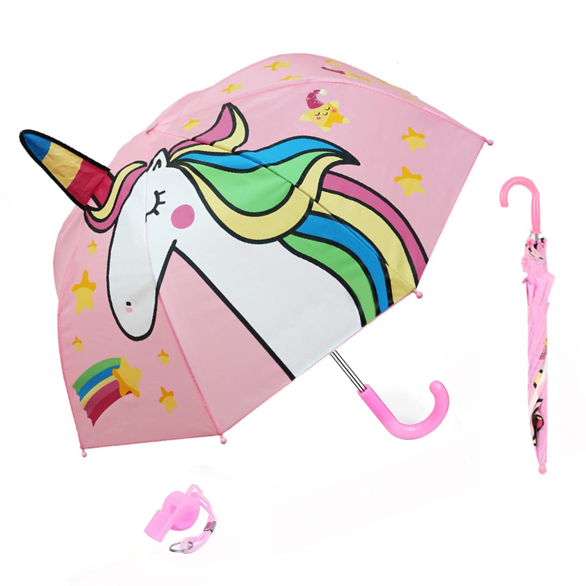 29Inch Unicorn Umbrella for Kids, Professional Portable 3D Cartoon Manual Rain Umbrella, Boys Girls Rain Gear Parasol, Lightweight Umbrella for Kids