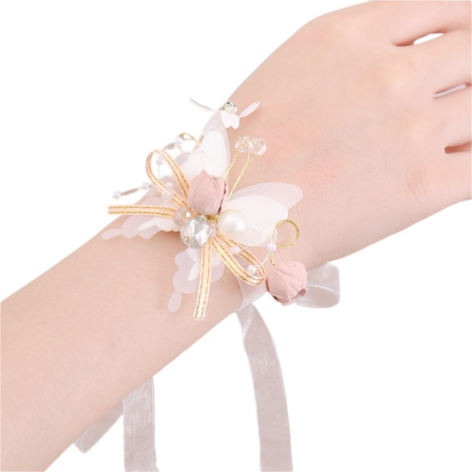 4pc Wedding Wrist Bridesmaid Silk Rose Flower Party Prom Fabric Hand Flowers Boutonniere(Color09)