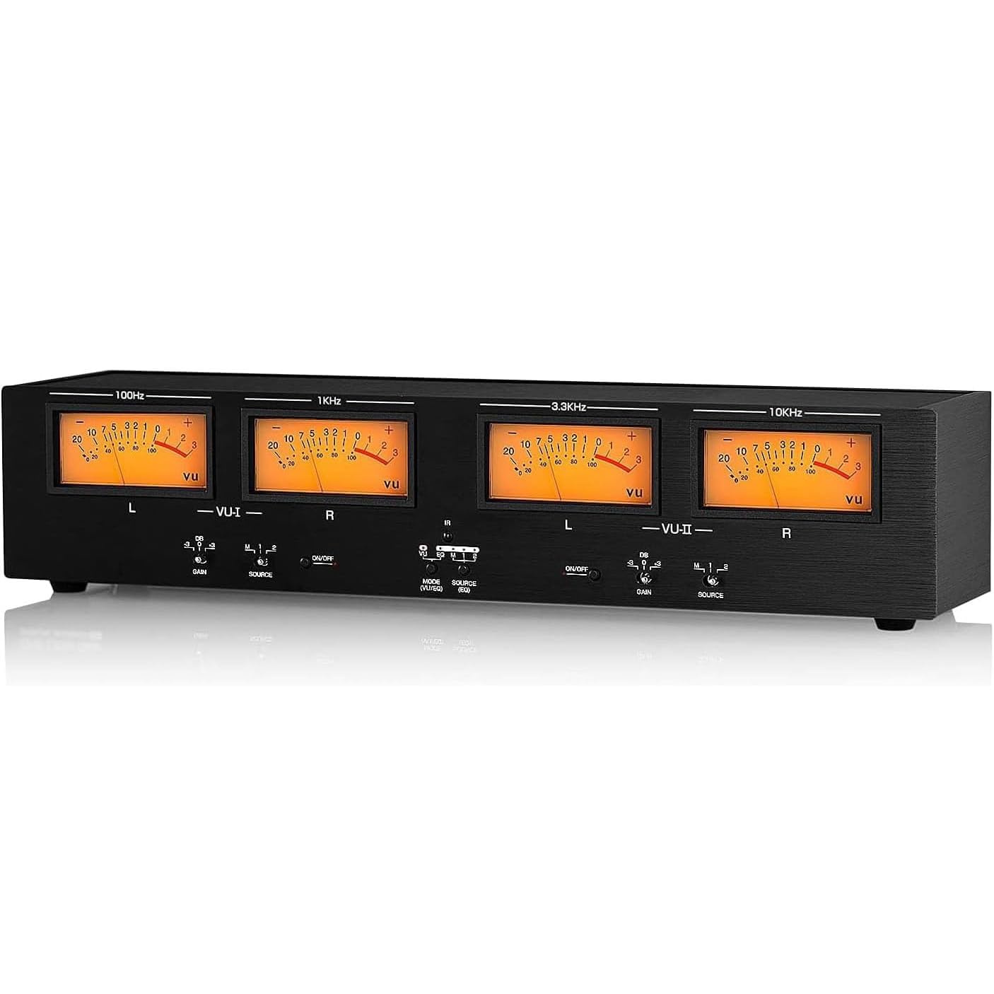 4-kanałowy analogowy miernik VU, analizator spektrum przełączników audio, światło rytmiczne z wyświetlaczem panelu DB i pilotem zdalnego sterowania, EQ i VU 2 tryby wyświetlania, regulacja jasności