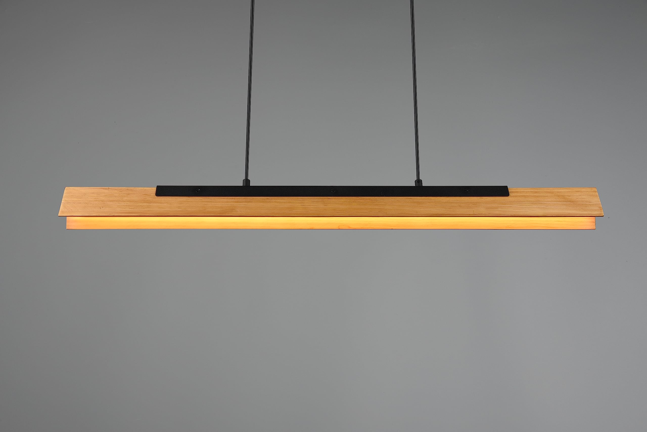 Trio Leuchten LED Pendelleuchte Kerala 341610132, Metall Schwarz matt, Holz naturbelassen, inkl. 25 Watt LED, Switch Dimmer