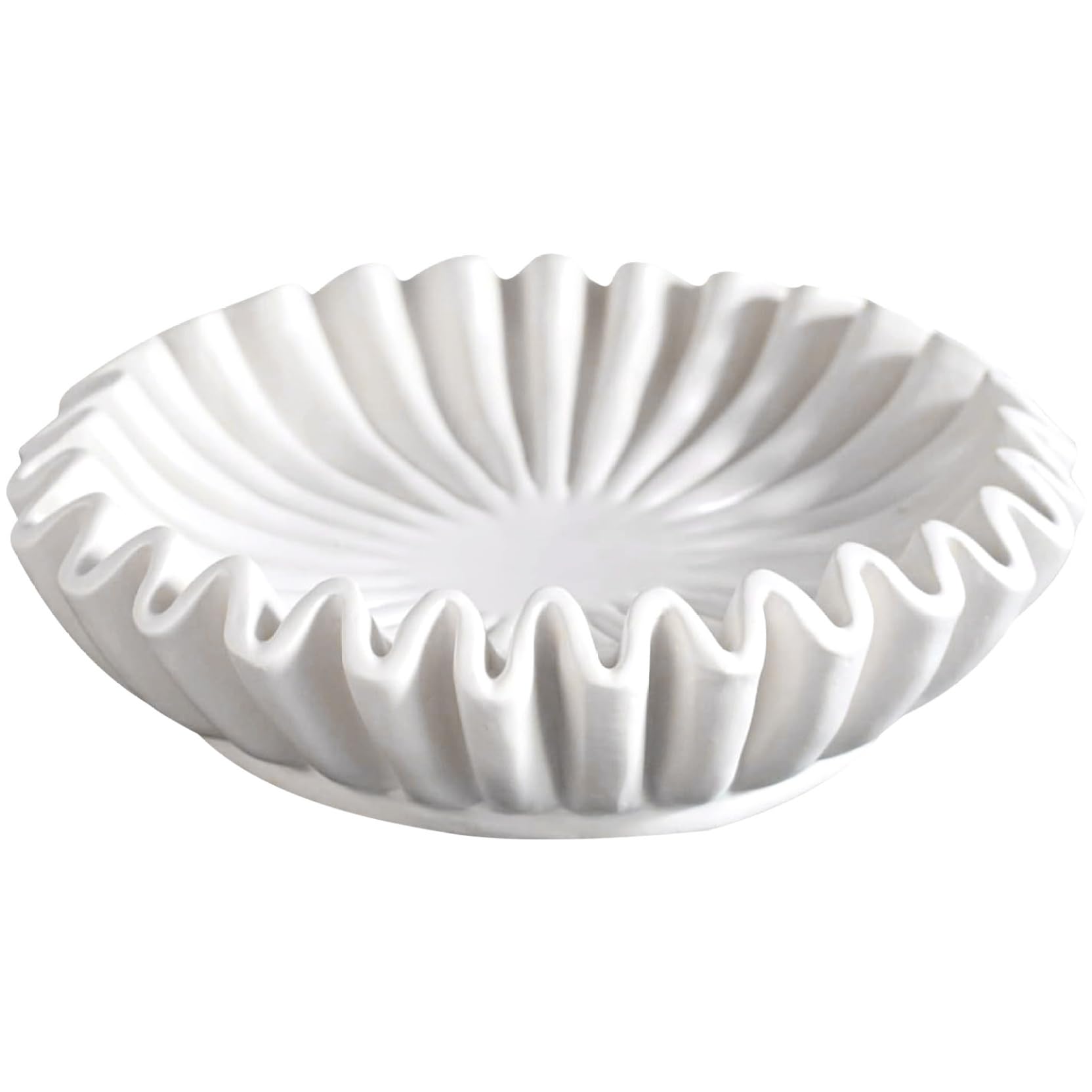 Marble Fruit Bowl Fluted Bowl, 10 Inch Resin Ruffle, Vintage Antique Scalloped, Fruit Decorative Bowls for Home Decor, HouseWarming Wedding