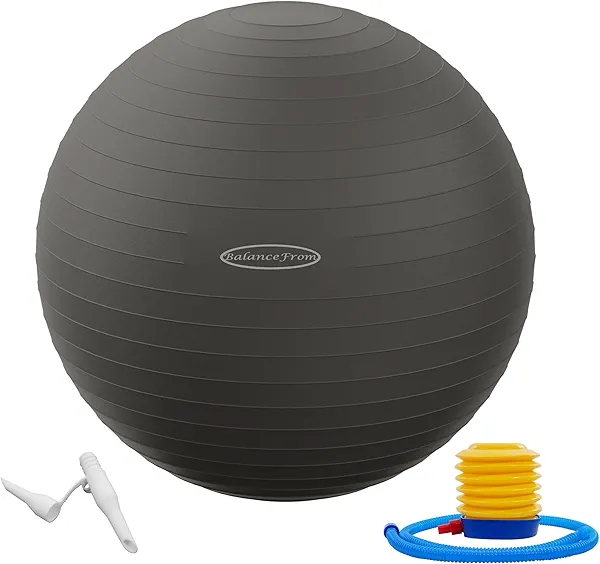 Fitvids Anti-Burst and Slip Resistant Exercise Yoga Ball for Fitness with Quick Pump, 2,000-Pound Capacity, 34-inch, Gray