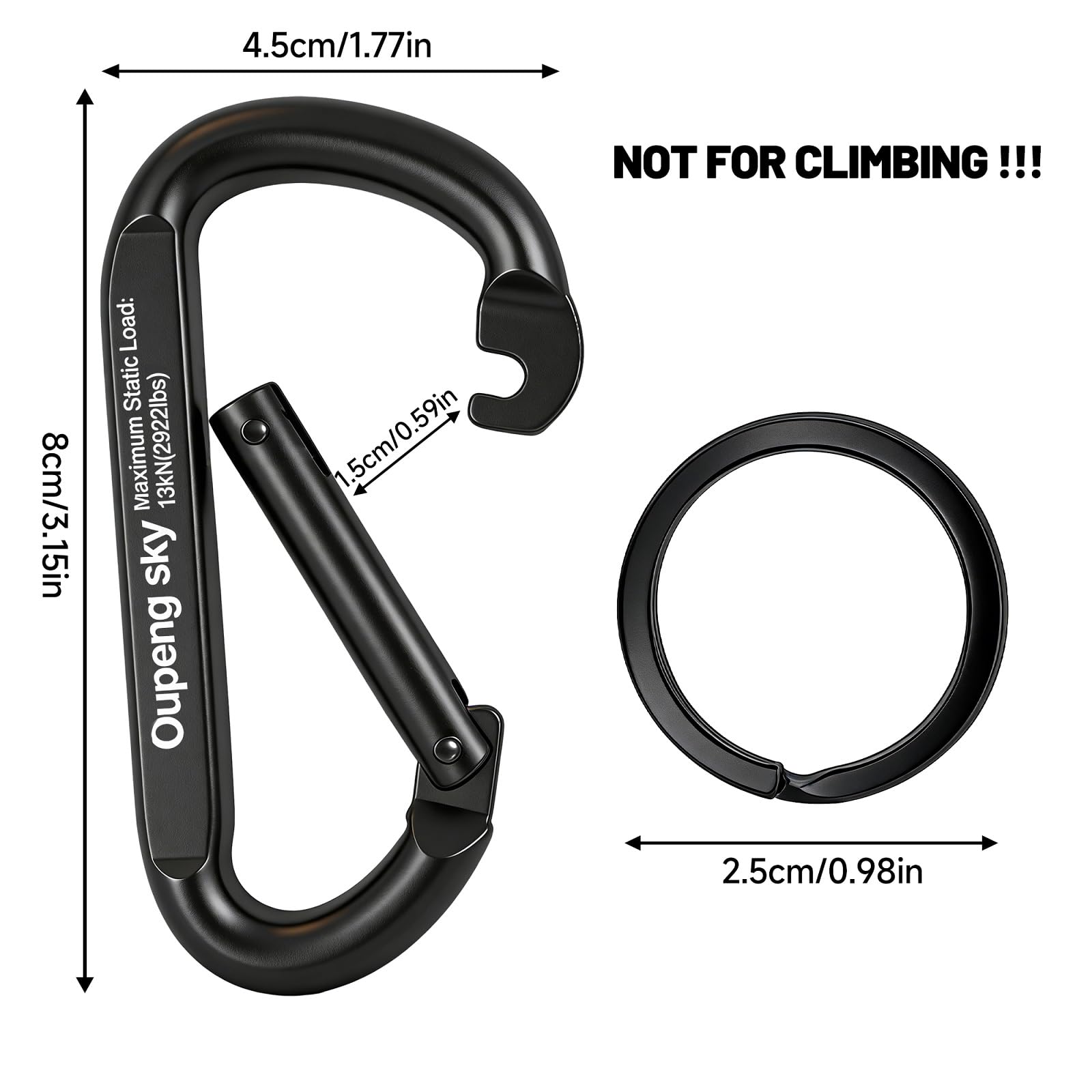 Mousqueton – Mousquetons robustes de 362,9 à 13 kN (1 325,4 kg) en forme d'anneau en D, porte-clés, multifonction pour le camping, la randonnée, la randonnée ou d'autres activités de plein air.