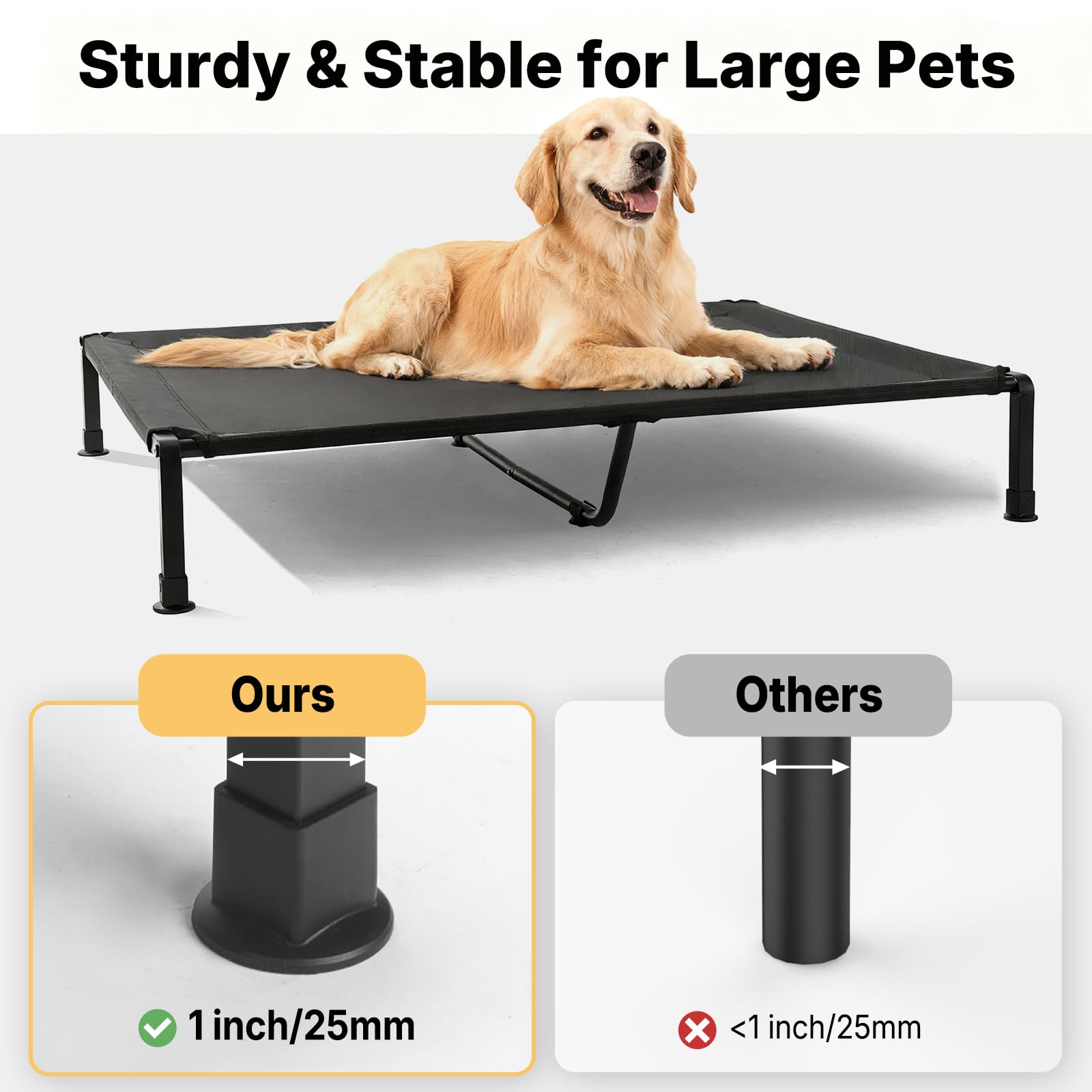 Veehoo Elevated Dog Bed Large Sized with Fluffy Plush Bolster Cushion, Washable Orthopedic Dog Couch Bed, Cooling Raised Pet Cot with Removable Mat, Breathable Mesh, No-Slip Feet, 48x 37 inches, Black - image 5