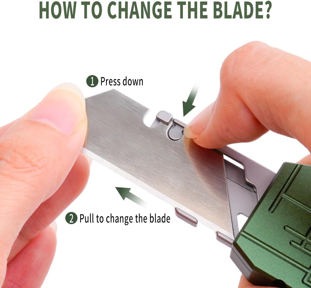 Aluminum Alloy Utility Knife with Clip, Box Cutter 10PCS Blades Replacement, Pocket Knife For Outdoor