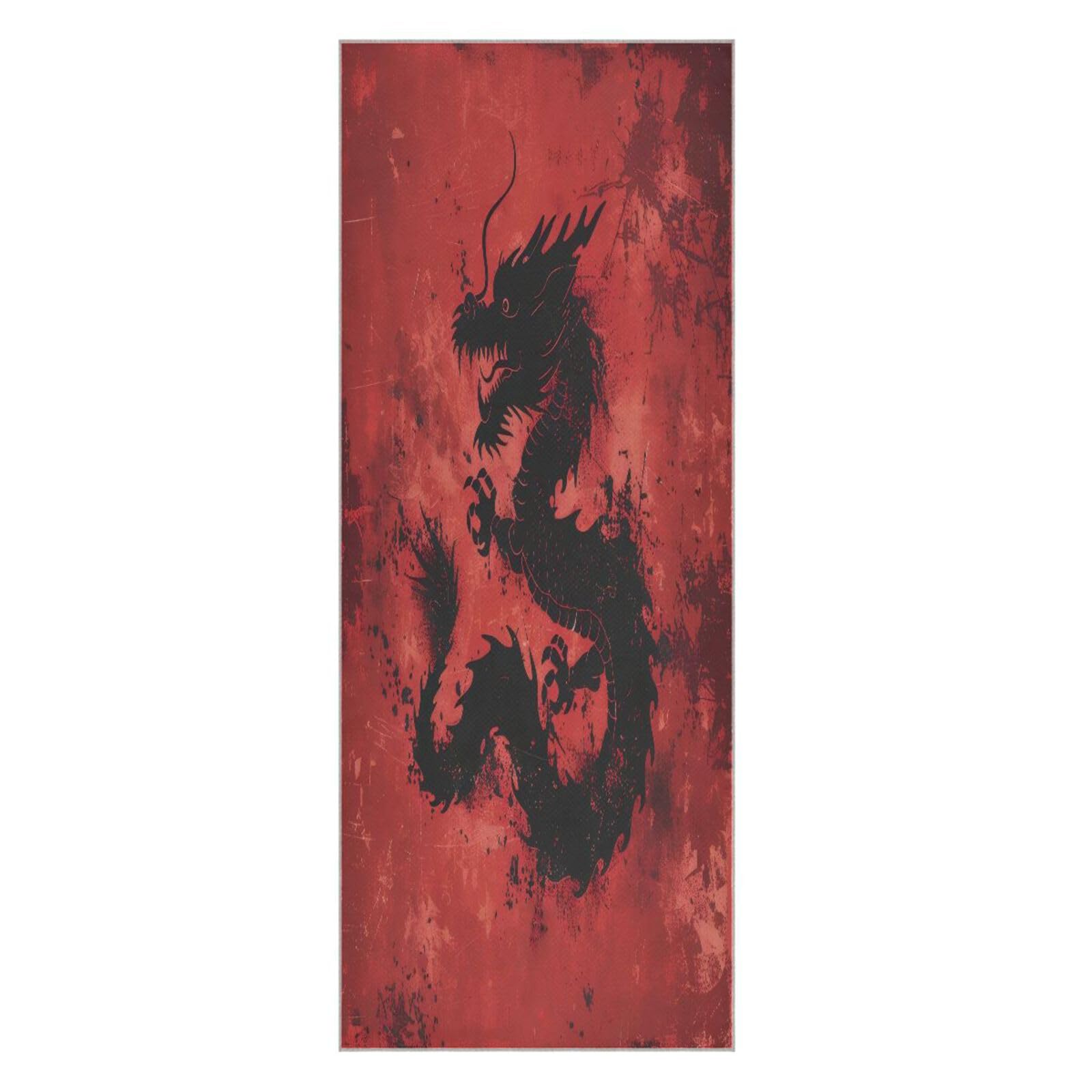 Tappetino da yoga con drago cinese rosso, 185,4 x 68,6 cm, superficie in pelle scamosciata, antiscivolo, asciugamano da yoga per hot yoga, pilates e allenamento, lavabile in lavatrice