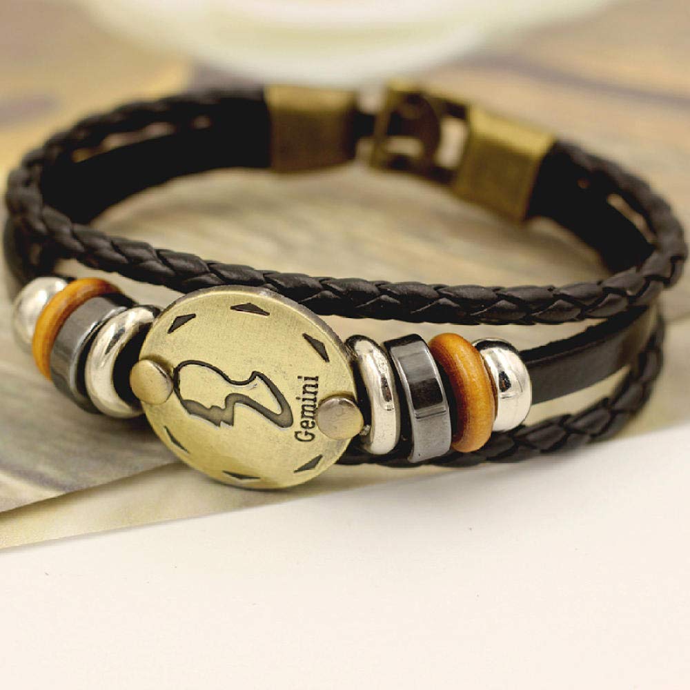 Lederarmband für Frauen, mehrschichtige Retro-Leder-Lederarmband-Braun-Schüler Ehepaar Gemini Lederarmband Geburtstagsgeschenk 12 Sternhalter Lederarmband Personalisierte Kleidung Accessoires Schmuck