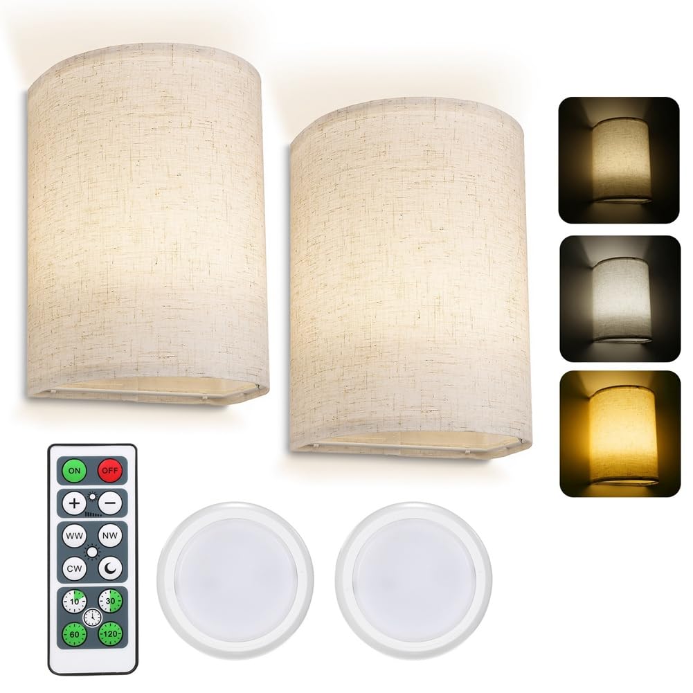 Lampada da Parete retrò con Paralume in Tessuto, Luce dimmerabile e Telecomando, Ideale per Camera da Letto e Soggiorno, Disponibile in 3 Colori.