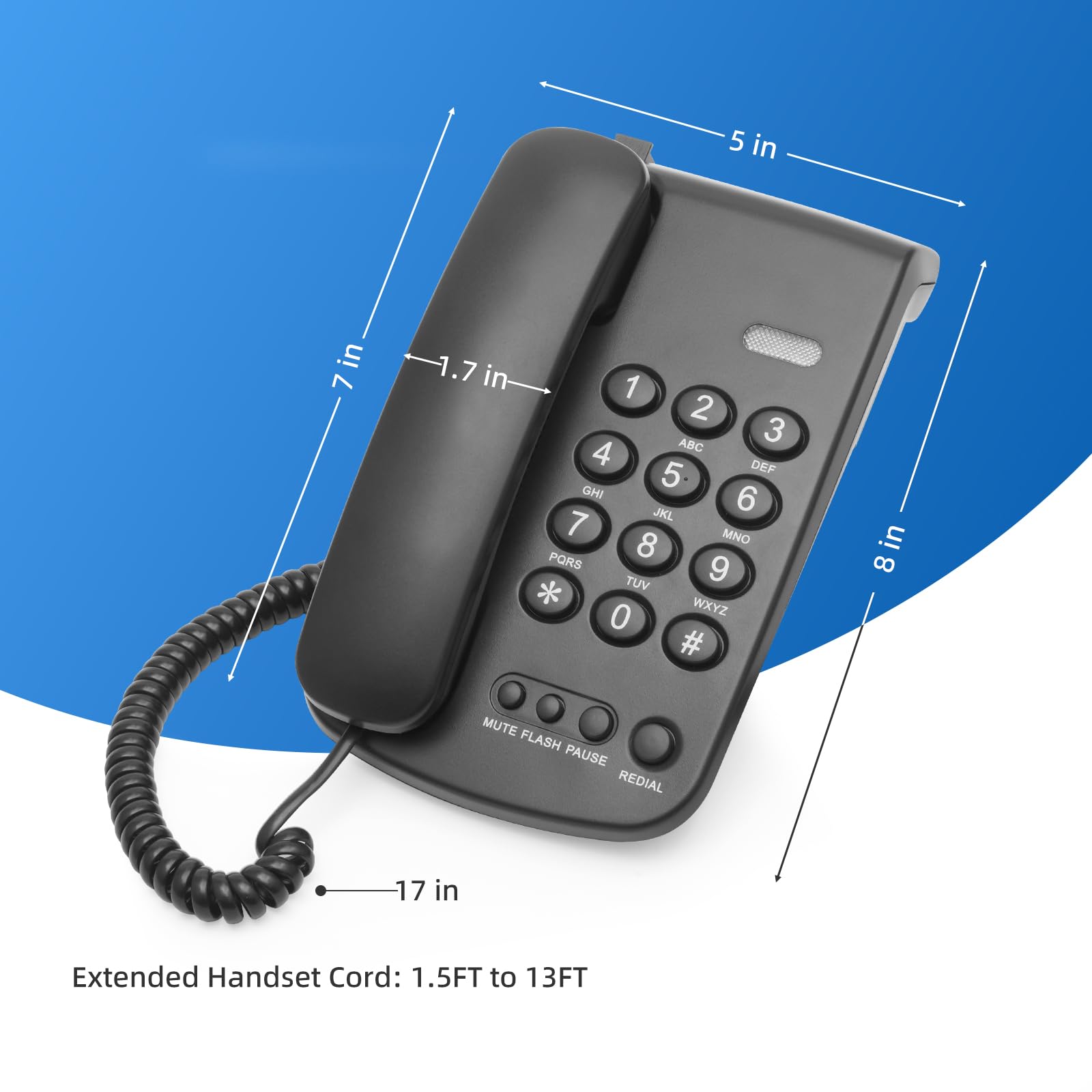 Telefon stacjonarny, czarny przewodowy telefon stacjonarny do domu, telefon biurowy, telefon domowy z klawiszami funkcyjnymi/regulowana głośność do biura/hotelu