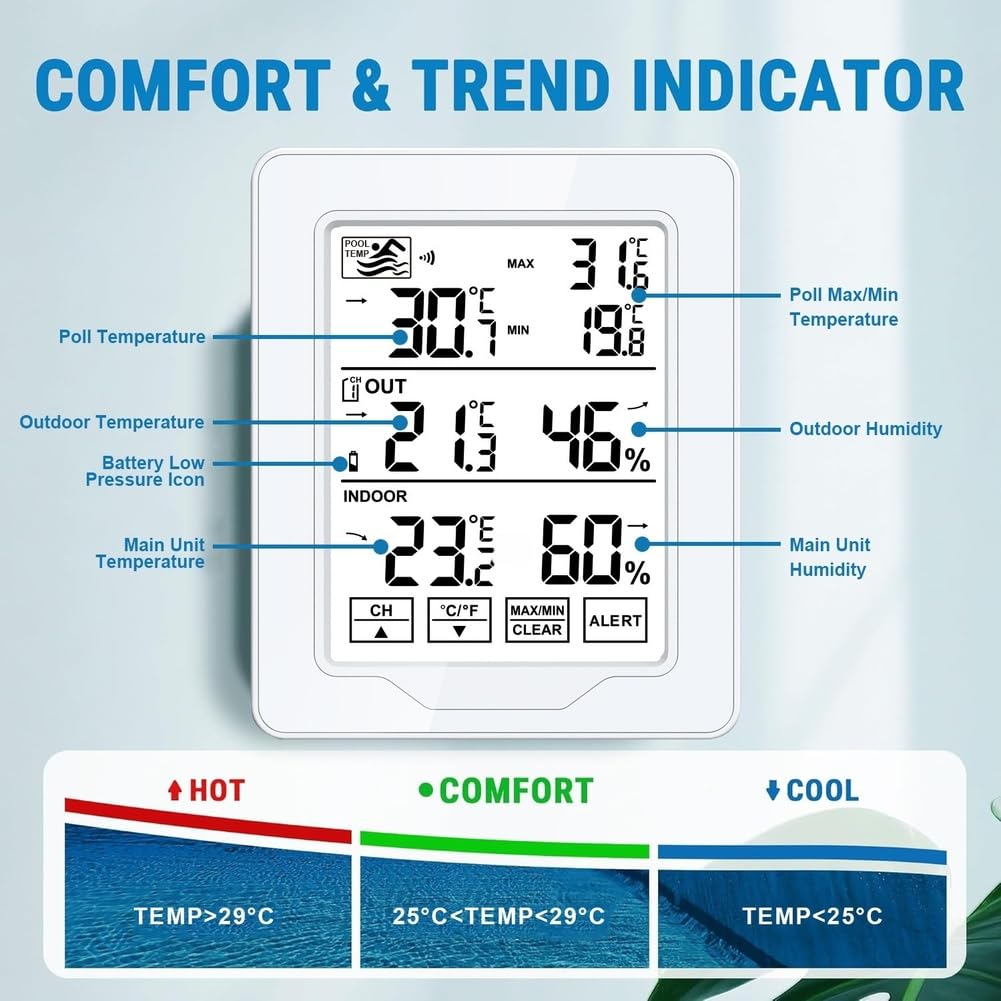 Termometro digitale per piscina in ABS con display LCD