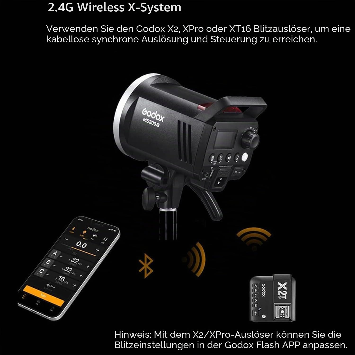Godox MS300V Studioblitz LED 300 W, 5800±200K 2.4G Wireless X System, 0.1-1.8s Recyclezeit, Bowens Mount Blitzgerät MS300-V mit LED Modeling Lamp, Godox MS300 V Studioblitz für Studio Fotografie