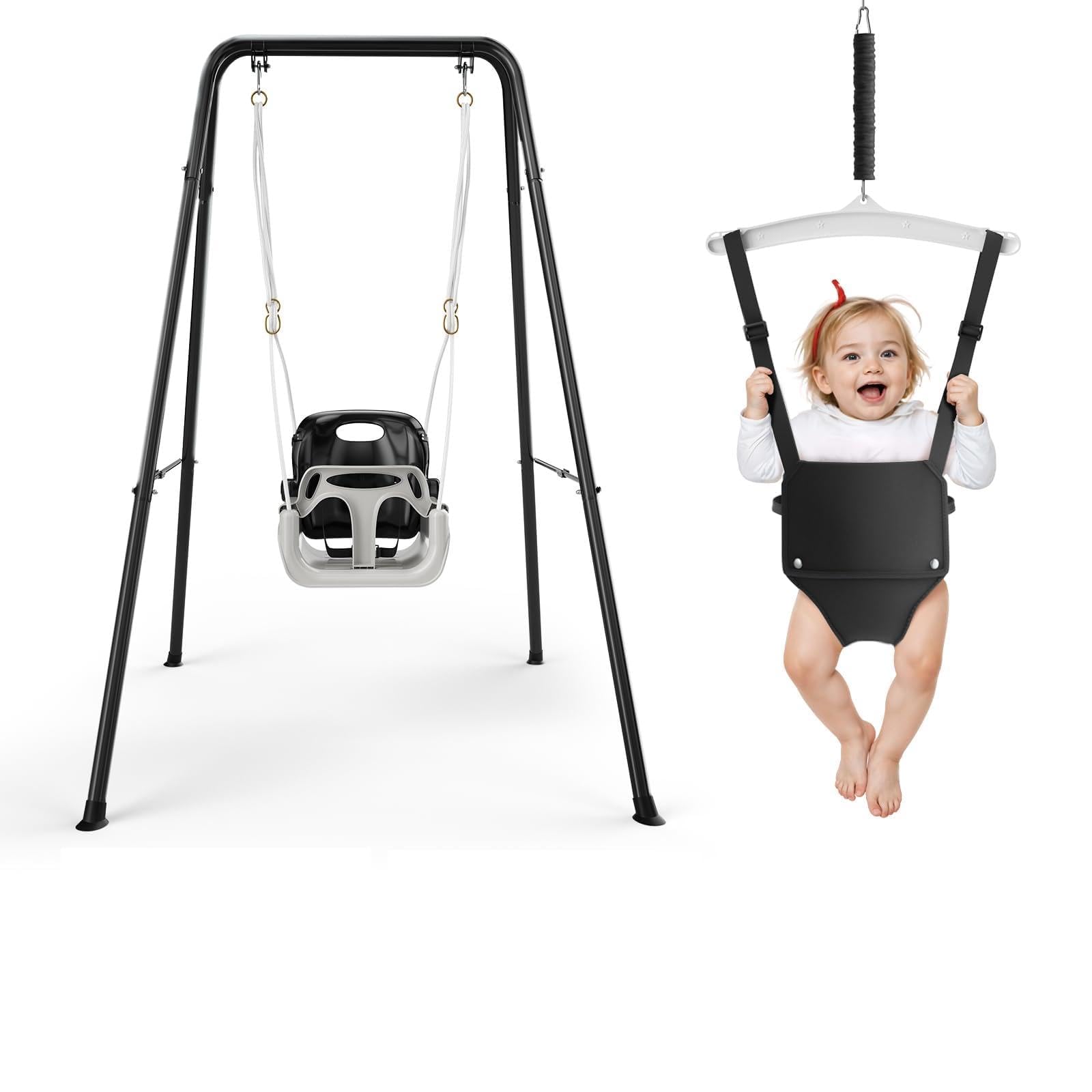 4-in-1altalena da giardino per bambini, Altalene Saltare Su per Bambini per Giochi, Supporto Metallo Pieghevole, Sedili Rimovibili Alta Qualità, 18 Mesi-6 Anni