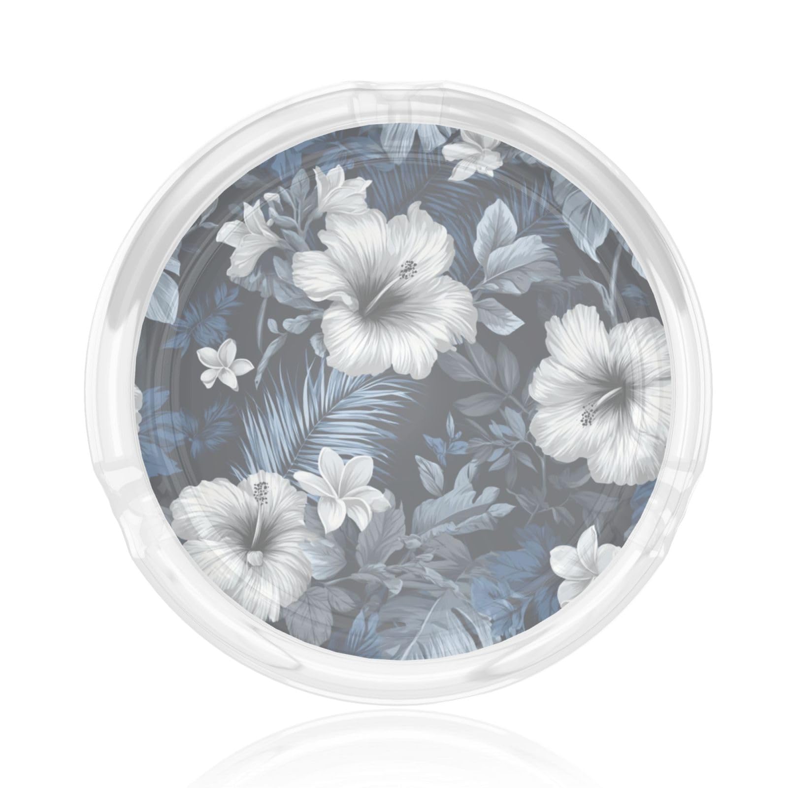 Hibiscus Flowers Blue Gray Tropical Leaves Glass Ashtray For Cigarettes Ash Trays Case For Home Office Decor