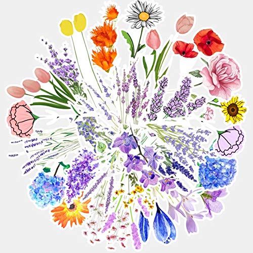 Flower Stickers| 50 Pcs Flower Waterproof Vinyl Stickers for Water Bottles Bicycle Laptop Refrigerator Luggage Computer Mobile Phone Skateboard Bike Decals - Thumbnail 2