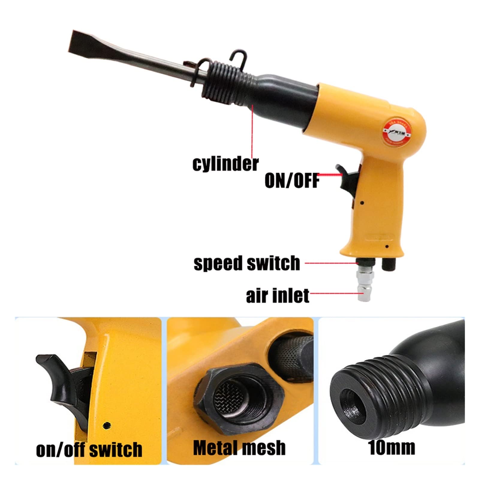 175mm Hammer Powietrza Profesjonalne ręczne łopaty gazowe pistoletowe 190Y Małe Rust Remover Narzędzia pneumatyczne z 4 Dłuta Nitowanie odpryskowe