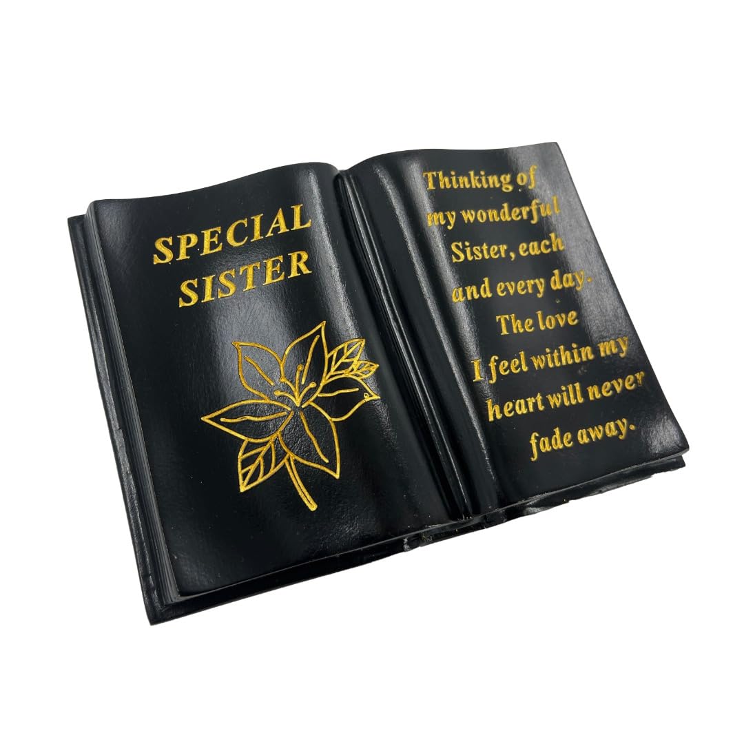 Angraves Special Sister Gold Lily Flower Graveside Black Book Memorial Ornament Plaque