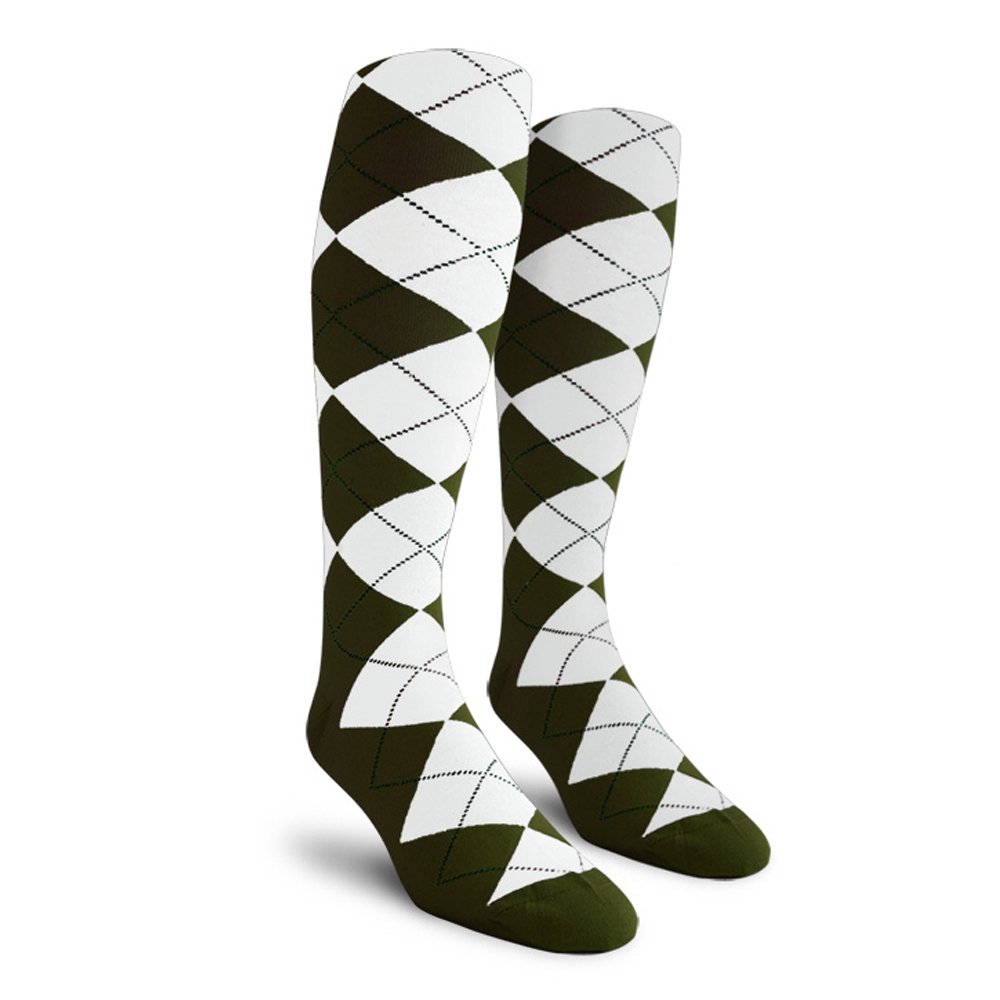 Golf KnickersColorful Knee High Argyle Cotton Socks For Men Women and Youth - U: Olive/White - Mens