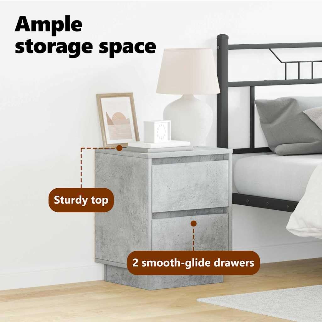 vidaXL Armadio da Notte Grigio Cemento 39 x 34,5 x 50 cm, Comodino Moderno Rettangolare, armadietto per Letto, Legno ingegnerizzato, Stand USB per luci