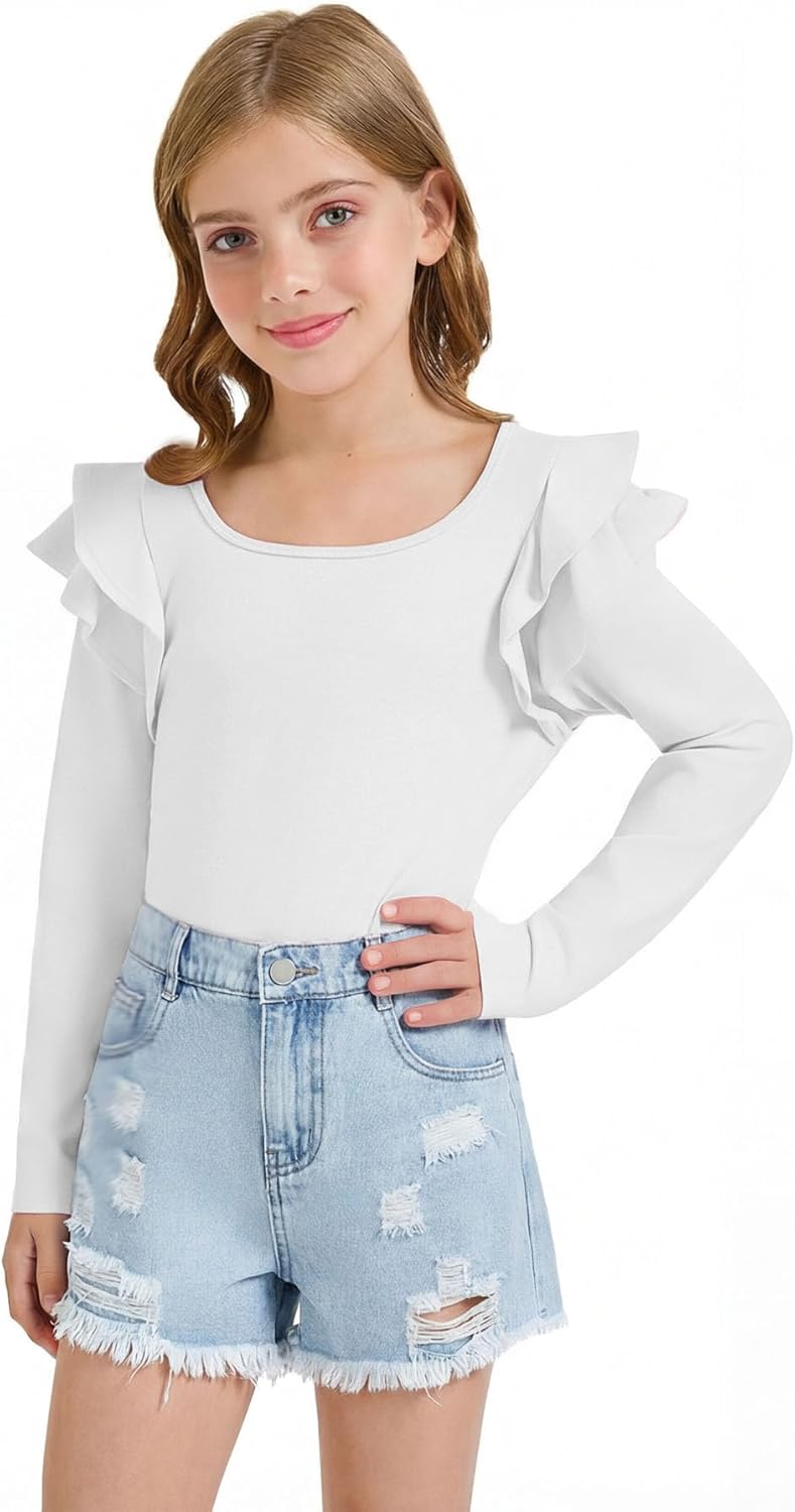 Girls Ruffle Long Sleeve Shirts Kids Crewneck Tee Tops Casual Cute Fall Clothes - Image 5