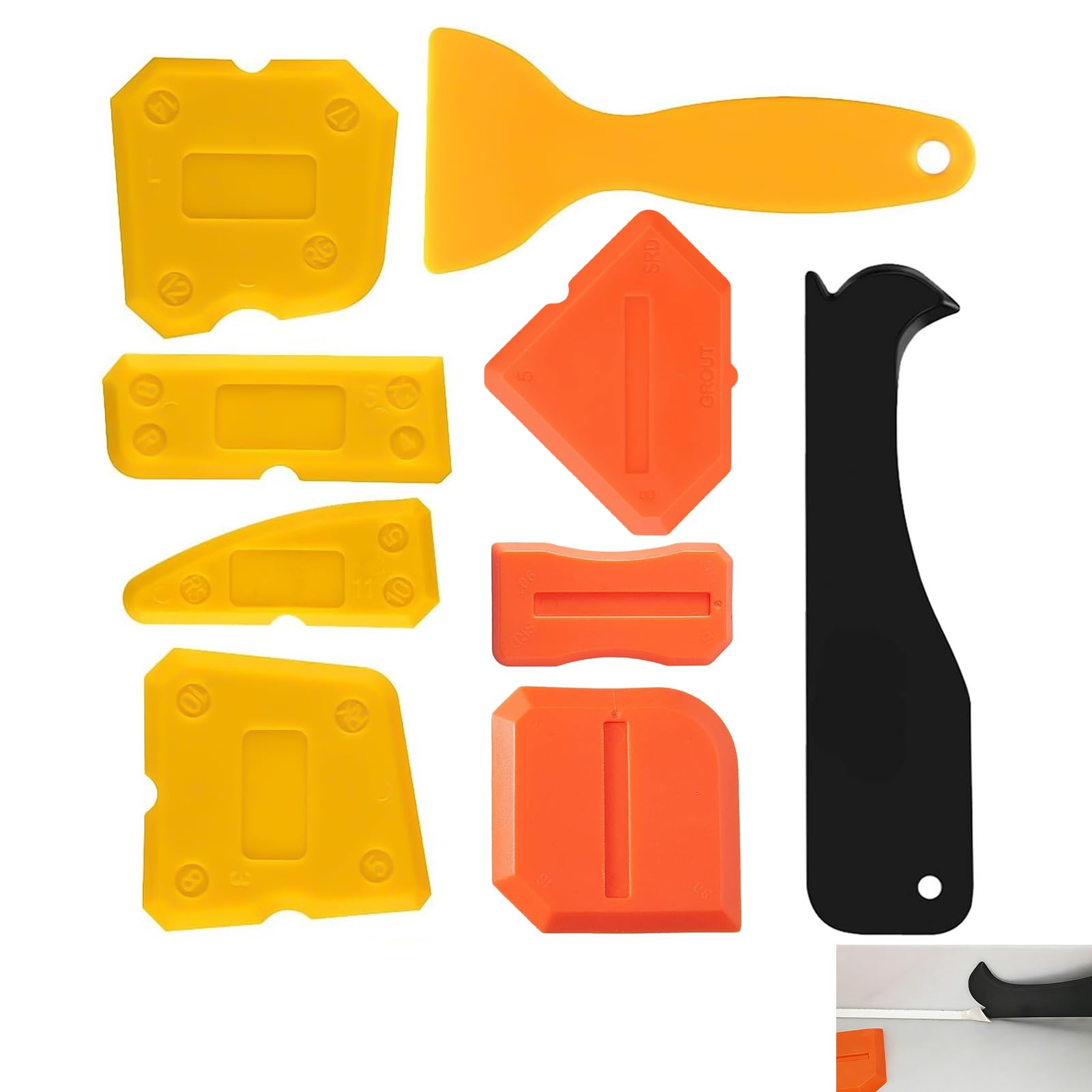9 Pcs Silicone Sealant Tool, Caulking Tool Kit, Caulking Finishing Tools Set Reusable Silicone Sealant Scraper and Smoothing Applicator for Bathroom Kitchen Window Sink Joint Grout Finishing Tool