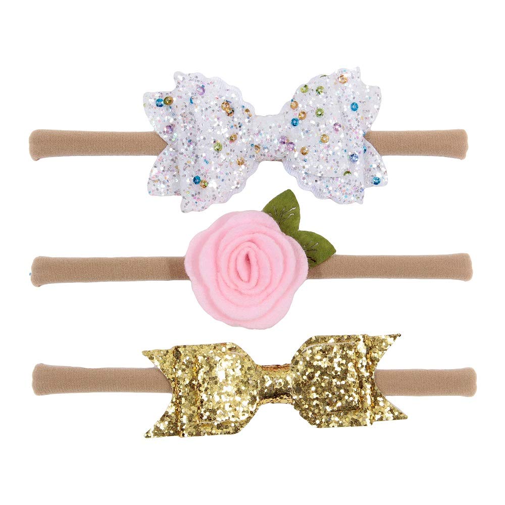Nishine Baby Girls Nylon Headbands and Bows Toddler Glitter Bowknot Hairbands Newborn Hair Accessories Gift Party Shower (Set A-6pack) - Image 2