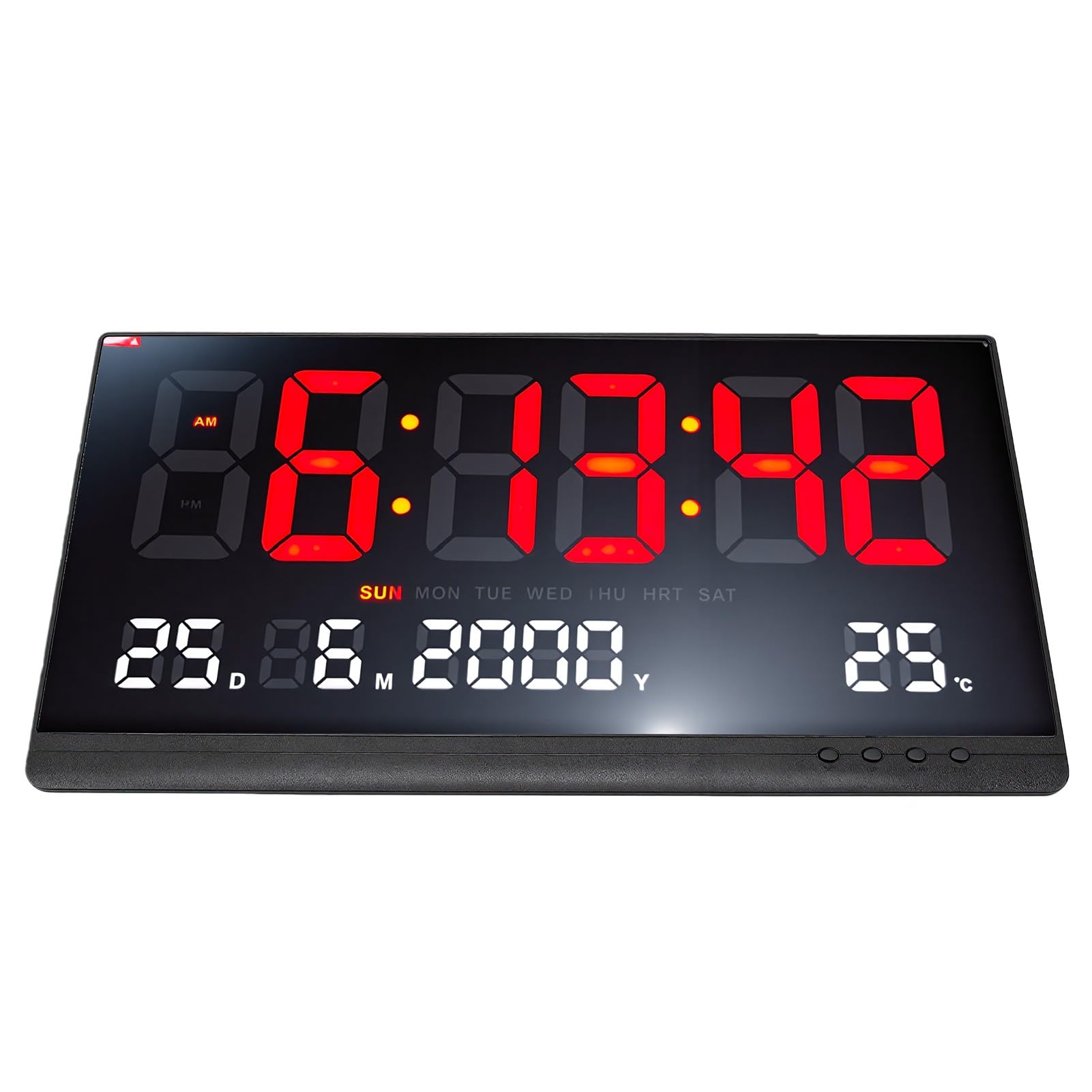Naroote Orologio Da Parete LED Con Ampio Schermo Calendario Temperatura | 3 Livelli Di Luminosità, Display Extra Large, Formato 12/24H, Data e Giorno, Temp Ambiente, Memoria, Fessure Di Ventilazione