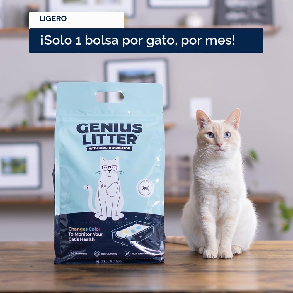 Alpha Paw - Arena para Gatos Genius con indicador de Salud de 5 Colores, Cristales de Gel de sílice Ligeros no aglutinantes (6 Libras)