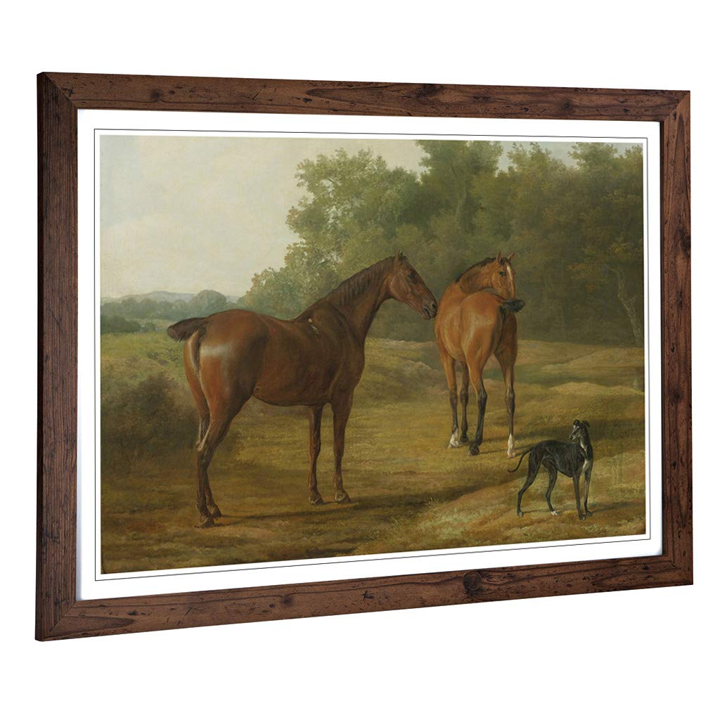 Big Box Art Framed Print of Jacques-Laurent Agasse Horses and Hound Design | Wall Art Picture | Home Decor for Kitchen, Living Room, Bedroom, Hallway, Walnut, A2 / 24.5x18 Inch / 62x45cm
