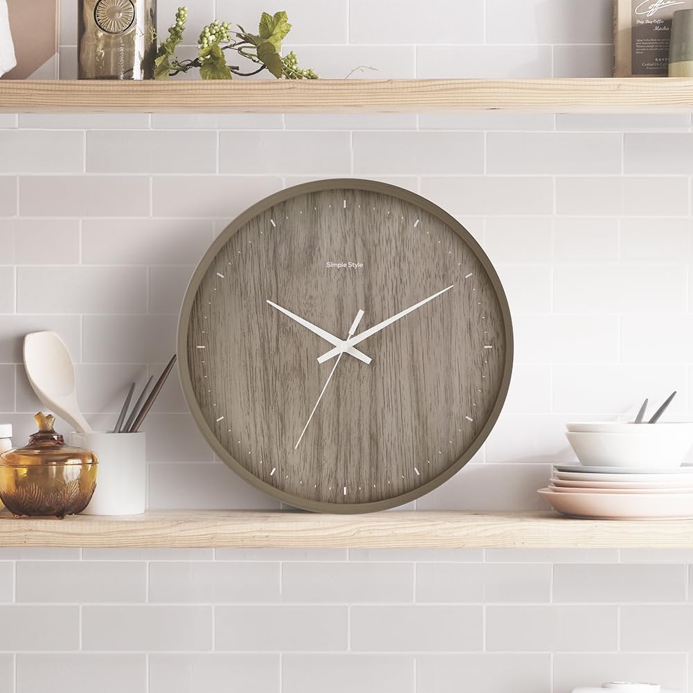 Iris Ohyama AC01-30-T Wall Clock, Silent Design with Continuous Second Hand, No Noise Even at Night, Simple Design That Fits Into Interior, Diameter 11.8 inches (30 cm), Non-Radio Model, Brown