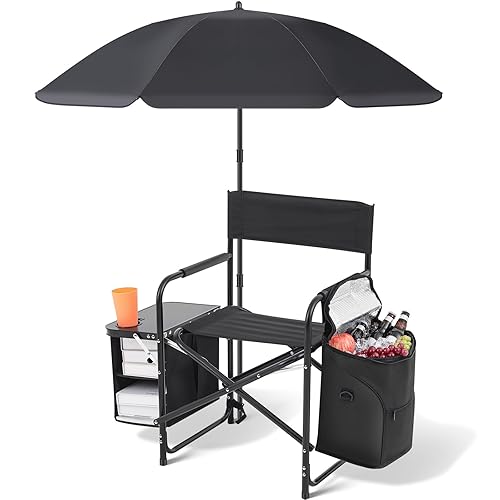 Karenhi Folding Camping Chair with Canopy Shade Removable Umbrella, Side