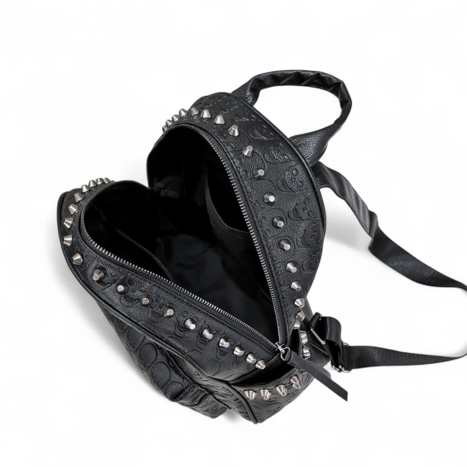 Ro Rox Zaino teschio borchiato - Zaino gotico in similpelle nera, borsa punk