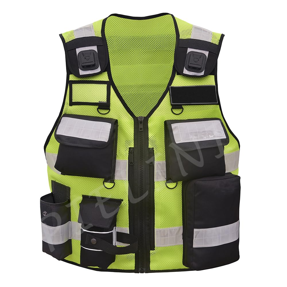 Sicherheitsweste 201 Gelb Schwarz Reflektierend + WERKSCHUTZ | Multifunktionsweste, Reflektierend, 2 Patch WERKSCHUTZ, Kennzeichnungsweste