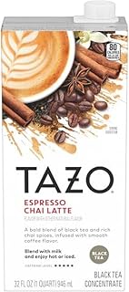 TAZO Espresso Chai Latte Concentrate: Bold Black Tea with Ginger, Cardamom, Vanilla & 61mg Caffeine, 32oz for Easy Hot/Iced Cafe Lattes