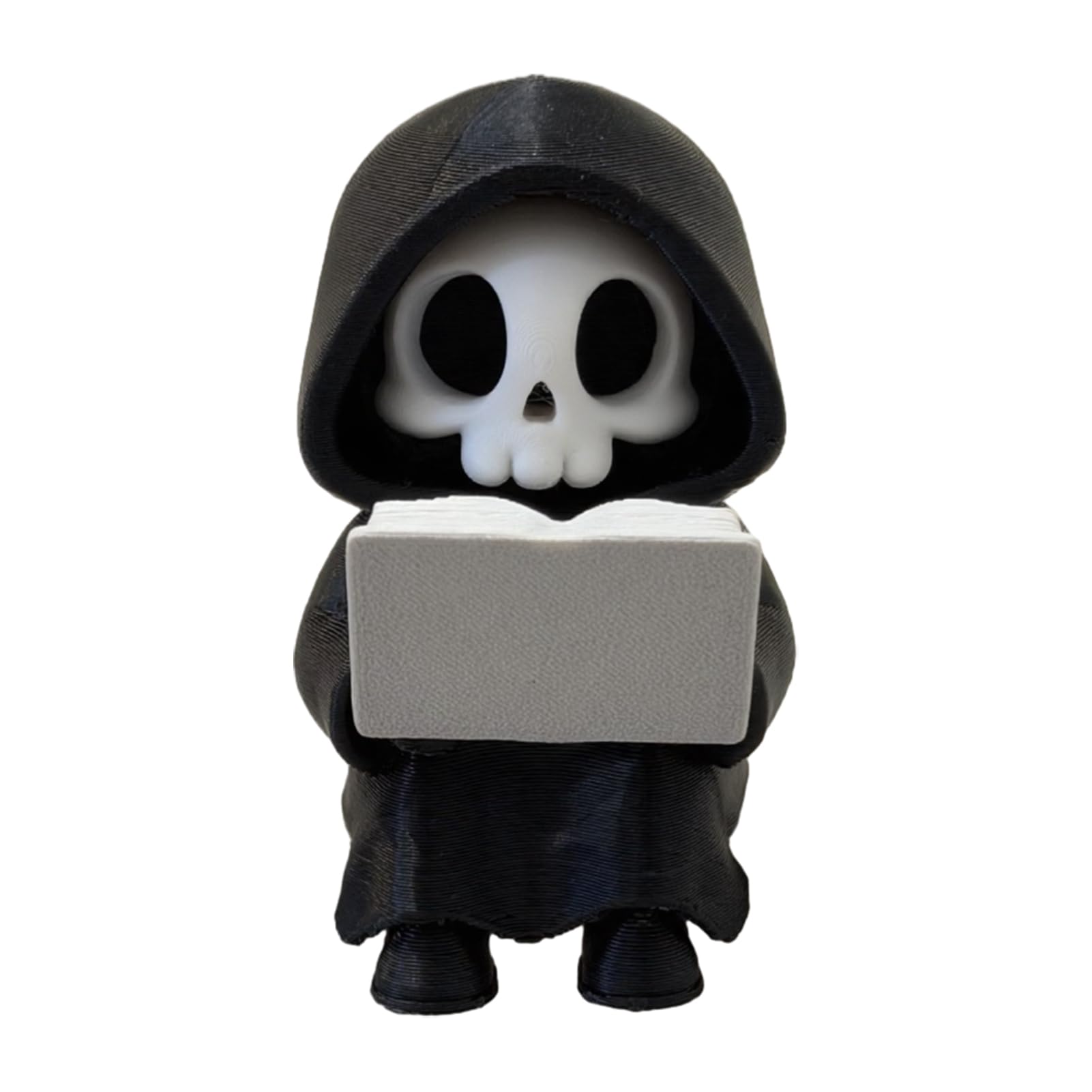 Pasisuu Black Grim Reaper Statue – Cute Reading Style Desktop Figurine, 3D Printed Compact Ornament For Halloween Gothic Decor