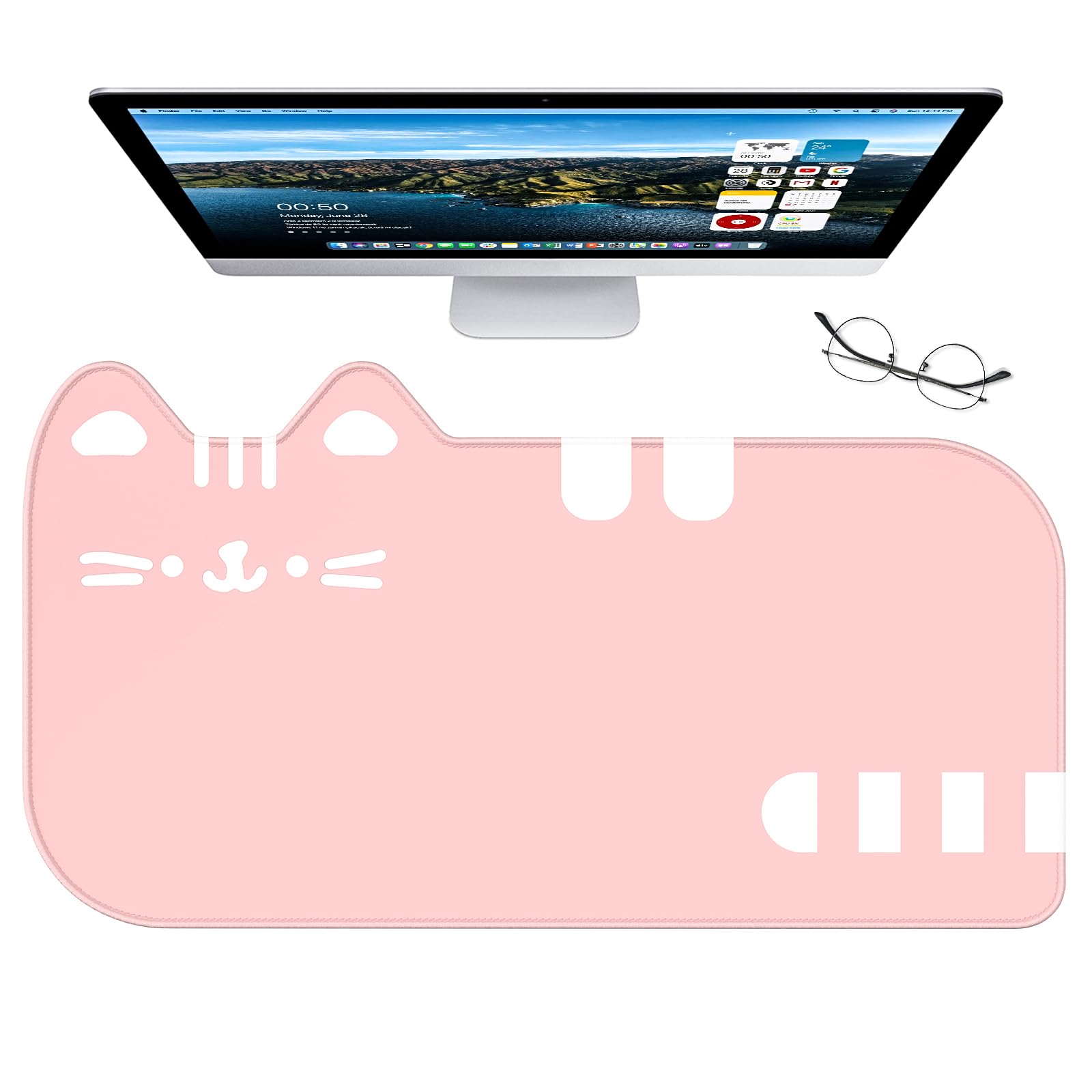 Dapesuom Large Gaming Mouse Pad Extended Mouse Mat with Stitched Edges Cute Anime Cat Keyboard Pad with Non-Slip
