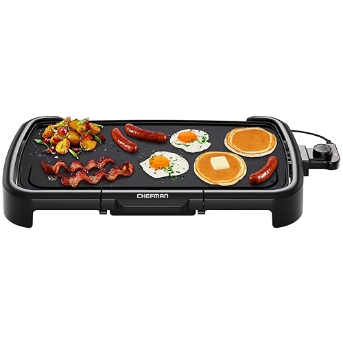 Chefman XL Electric Griddle with Removable Temperature Control, Immersible Flat Top Grill, Burger, Eggs, Pancake Griddle, Nonstick Extra Large Cooking Surface, Slide Out Drip Tray, 10 x 20 Inch - 10" x 20"