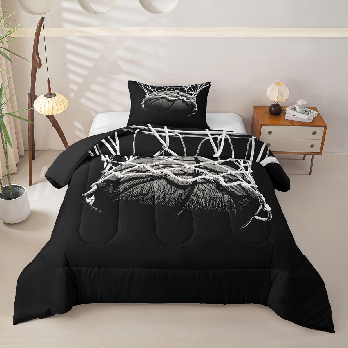 Feelyou 3D Basketball Comforter Set Toddler Size Ball Pattern Bedding Set for Kids Boys Girls Sports Theme Duvet Quilt Bedroom Decor Microfiber 2 Pcs with 1 Pillow Case