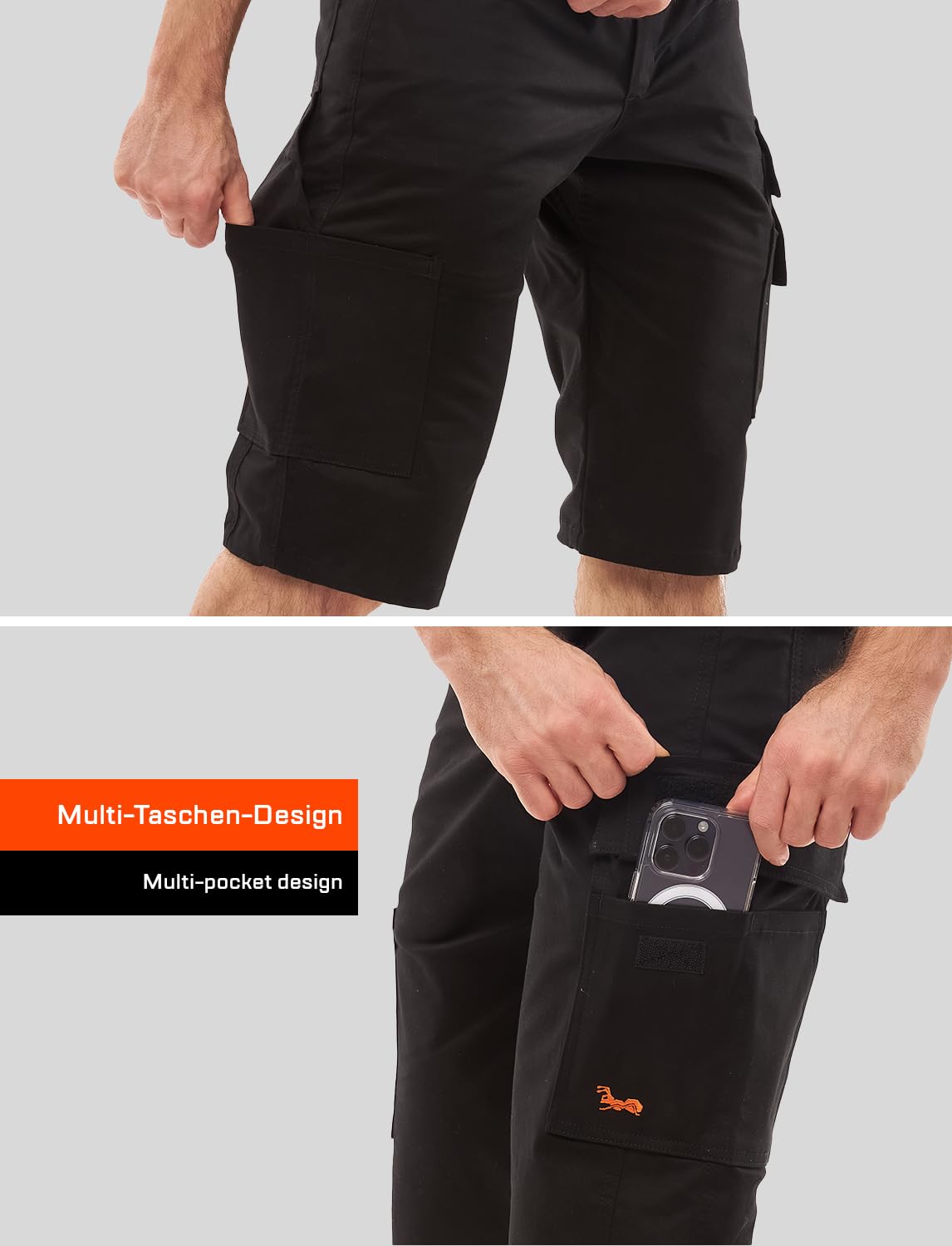 strongAnt Short Stretch Berlin Pro Pantalon Court de Travail d'été pour Homme Cargo Outdoor Gris-Noir-Blanc