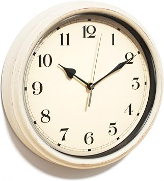 AYRELY Decorative Vintage Wall Clock - 11Inch Silent Non-Ticking Clocks Battery Operated - Classic Decor for Living Room, Farmhouse, Kitchen, Bedroom, Bathroom White
