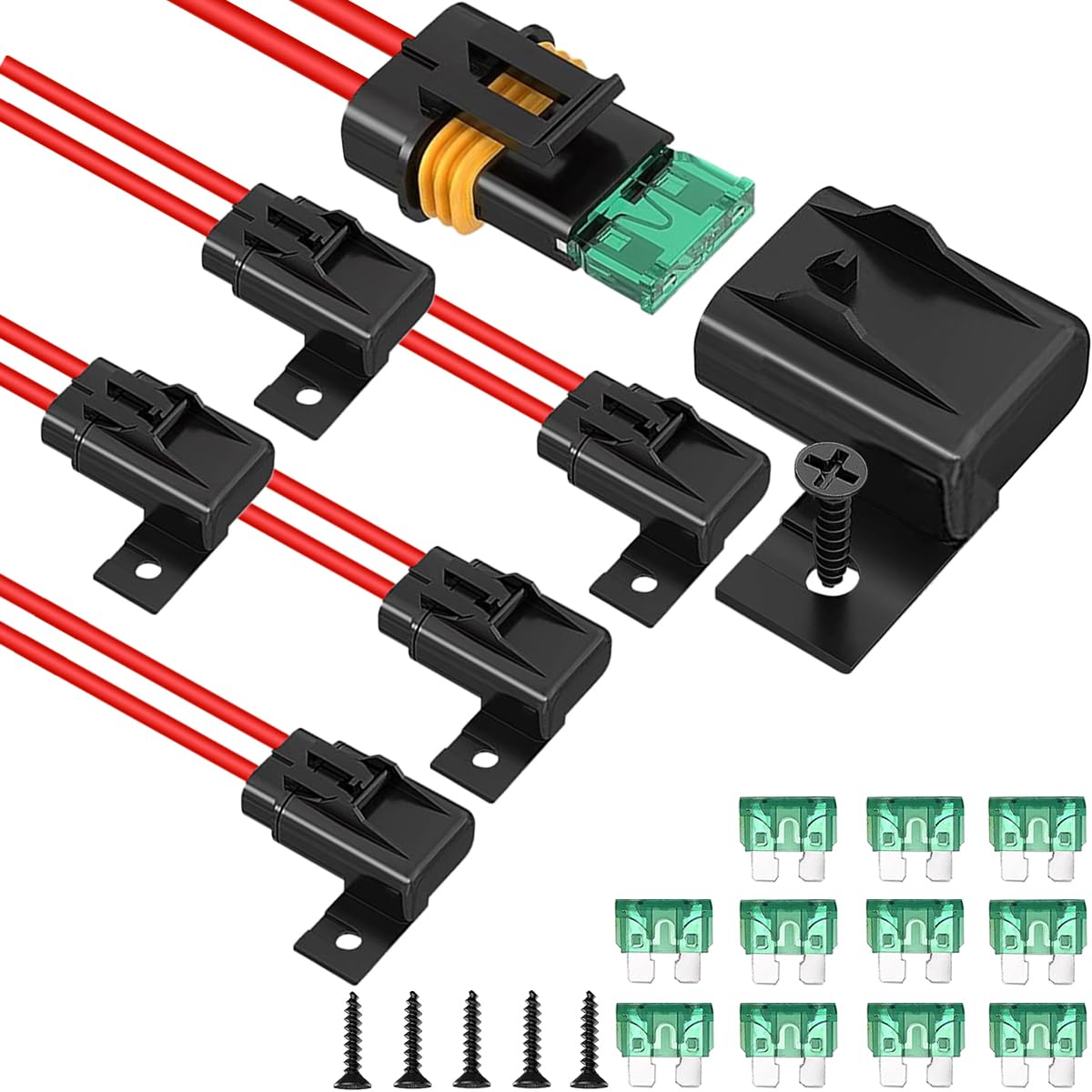 Xiatiaosann 6 Pcs Waterproof Inline Fuse Holder 12V ATC/ATO Fuse Holder 12AWG 30A Fuses, for Automotive, Marine, Heavy Duty Bus Power System